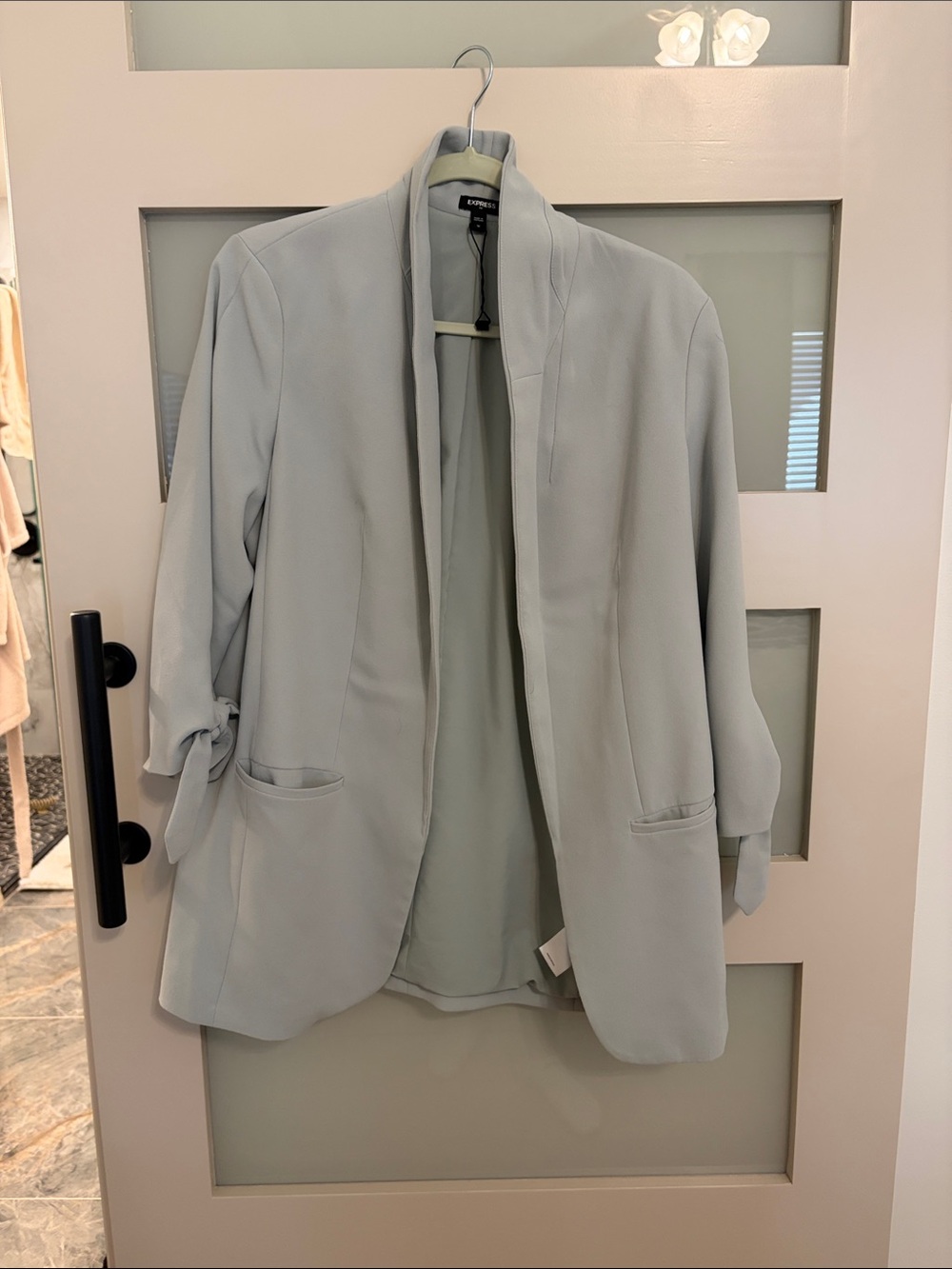 Express Light Gray Open-Front Women's Blazer with Tie Sleeves